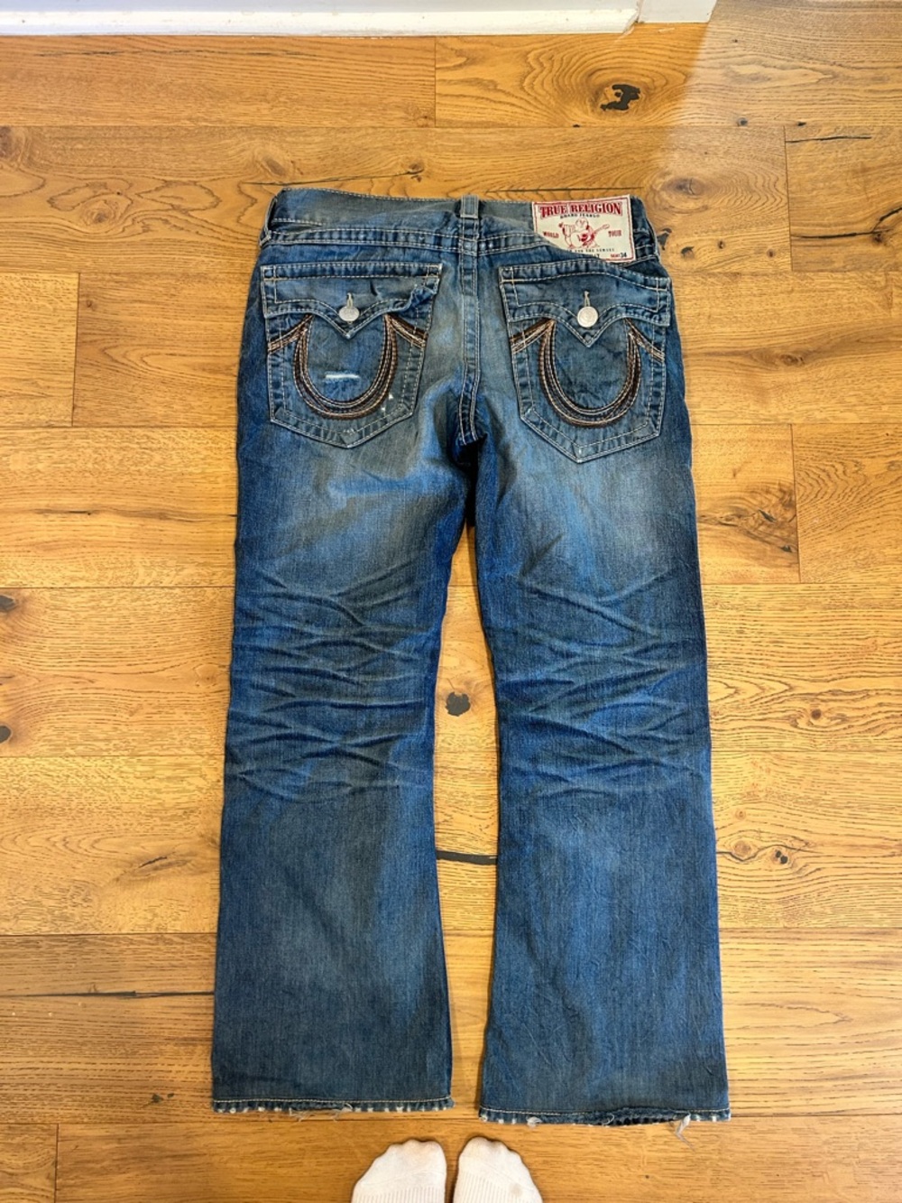 True Religion Men’s Distressed Blue Bootcut Jeans